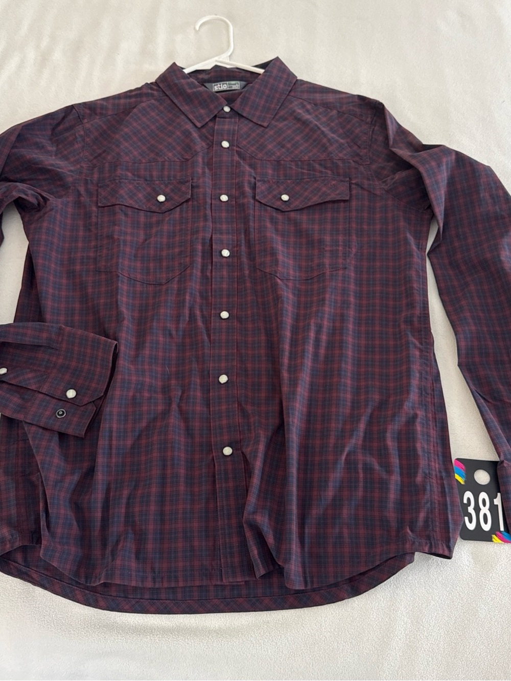 Stio Men's Burgundy and Navy Plaid Button-Down Shirt